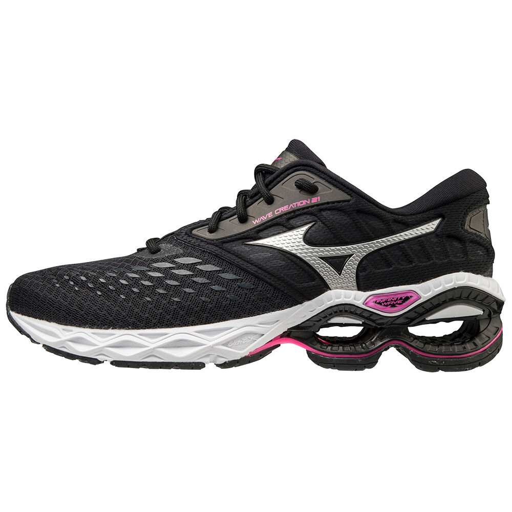 Mizuno Wave Creation 21 - Bayan Koşu Ayakkabısı - Siyah/Pembe Türkiye (PFVTNL-504)